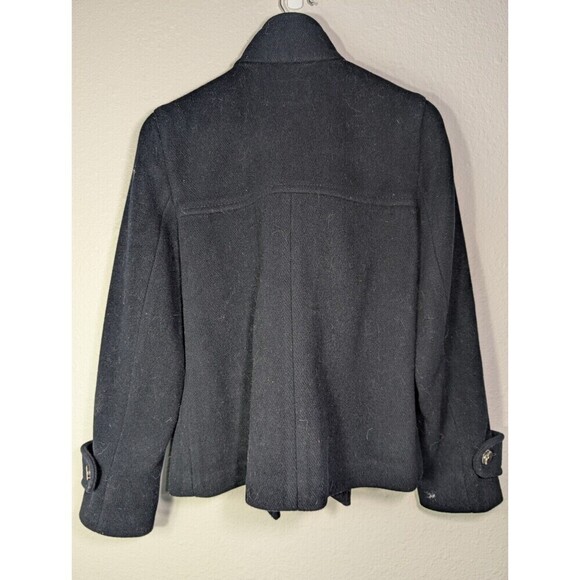 Banana Republic Black Wool Jacket Overcoat Red Piping Unlined M Faux Horn - Picture 2 of 8